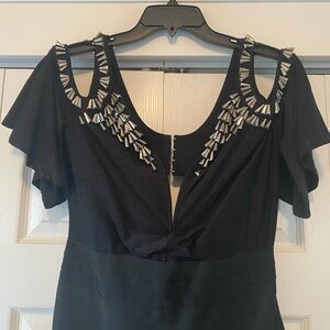 Elegant Black Mini Dress with Embellished Details
